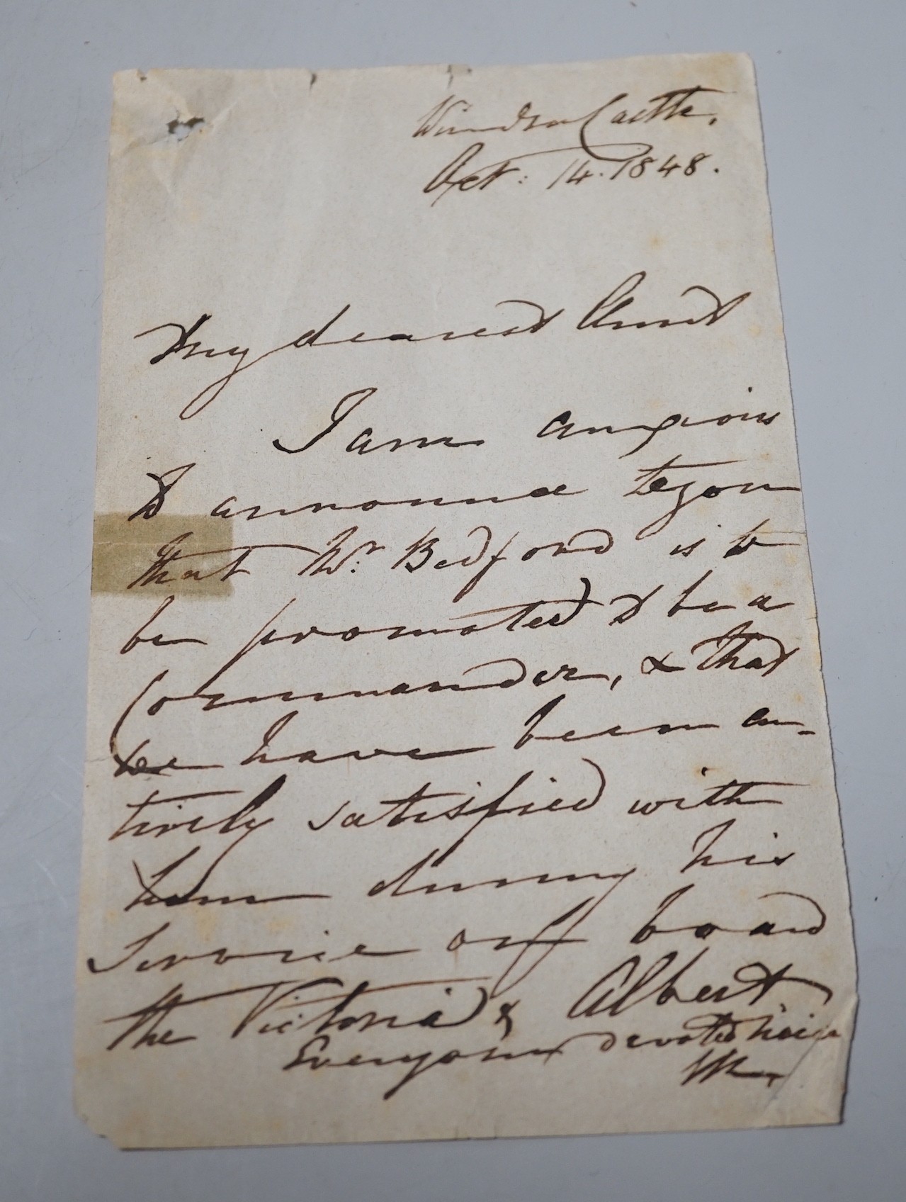 A 19th century hand written letter, believed to have been written by Queen Victoria